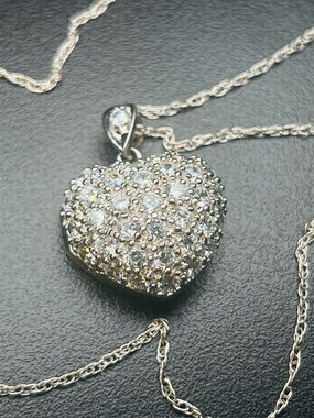 925 heart shaped Locket w/Cubic Zirconia /Necklace & Earring  set.